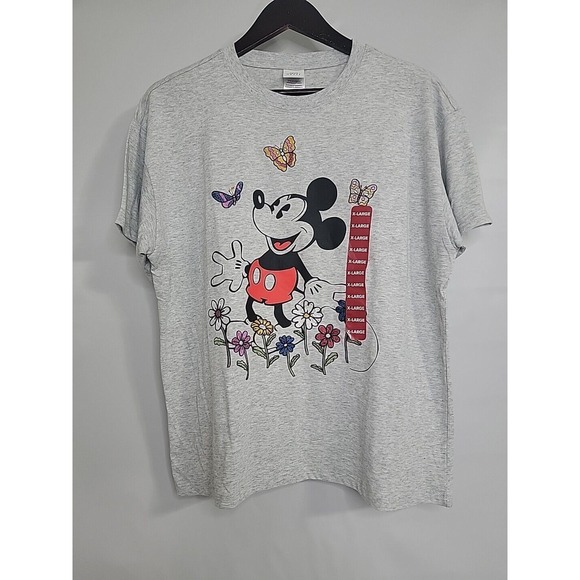 In Character Tops - Disney Mickey Mouse Licensed Ladies Character Tee With Embroidery Size XL Gray